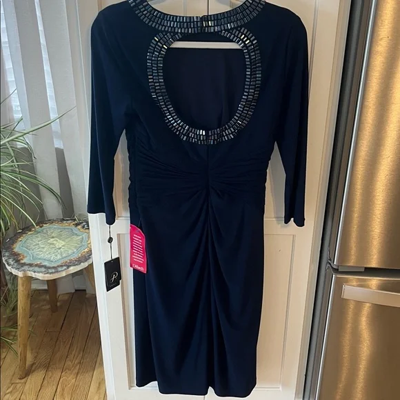 Adrianna papell jersey twist dress in midnight embellished open back NWT sz 8 - Picture 7 of 9